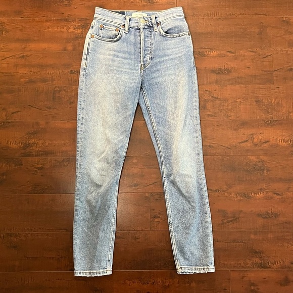 RE/DONE Revolve Denim 90s High Rise Ankle Crop Jeans True Blue Redone Size 24 - Picture 4 of 14